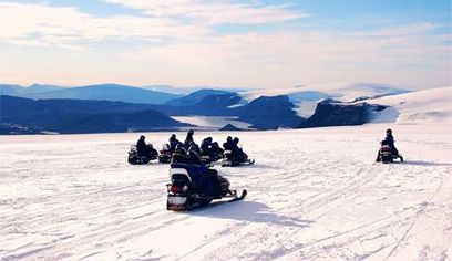 Snowmobiling in Langjökull Glacier in Iceland