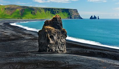 Reynisfjara Black Sand Beach on South Coast of Iceland.